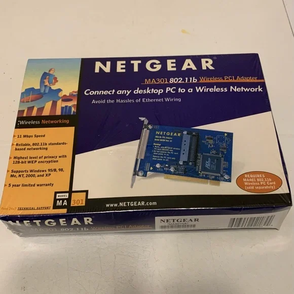🔴 ⏬️⏬️ NETGEAR 802.11b Wireless PCI Network Adapter MA301 NIB HOST PICK - Picture 3 of 13